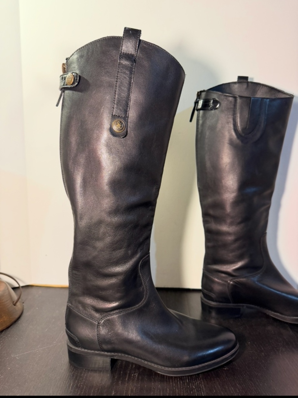 NWOB Sam Edelman Penny Riding Boots Black Leather Womans US 6.5M/EU 36.5